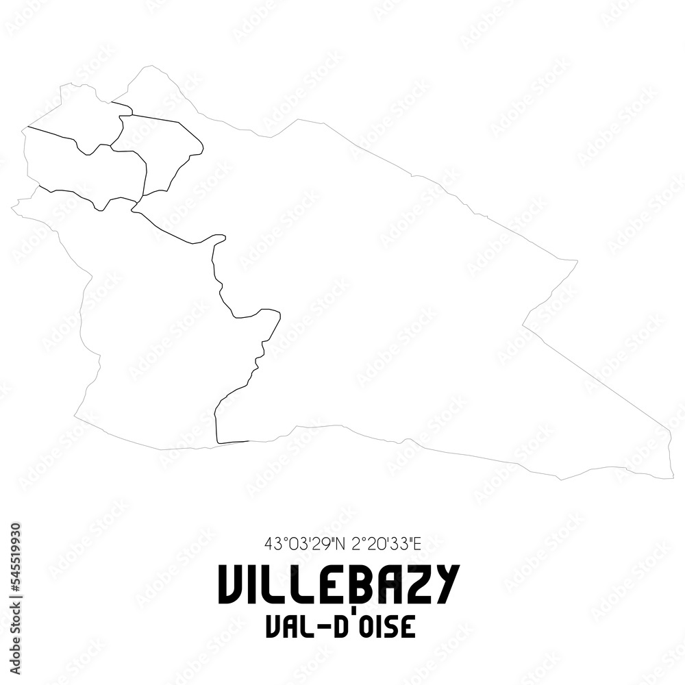 VILLEBAZY Val-d'Oise. Minimalistic street map with black and white lines.