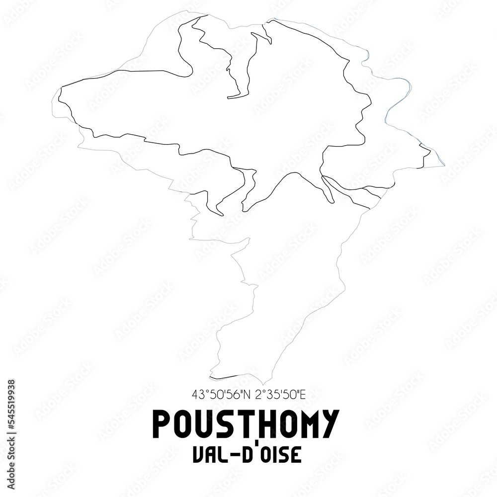 POUSTHOMY Val-d'Oise. Minimalistic street map with black and white lines.
