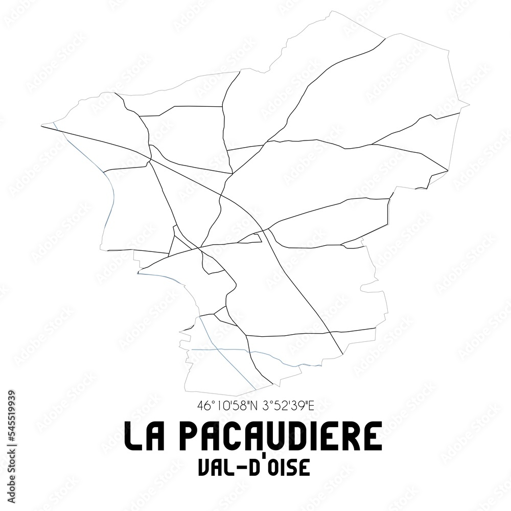 LA PACAUDIERE Val-d'Oise. Minimalistic street map with black and white lines.