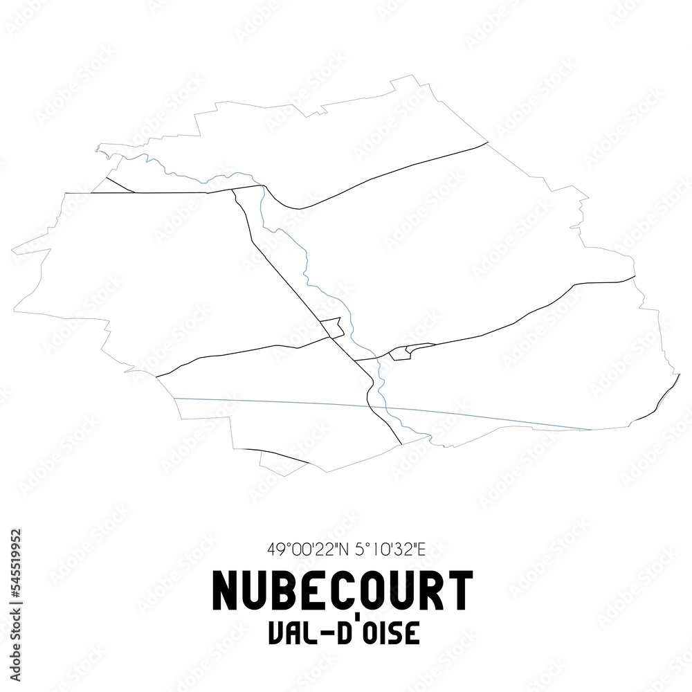 NUBECOURT Val-d'Oise. Minimalistic street map with black and white lines.