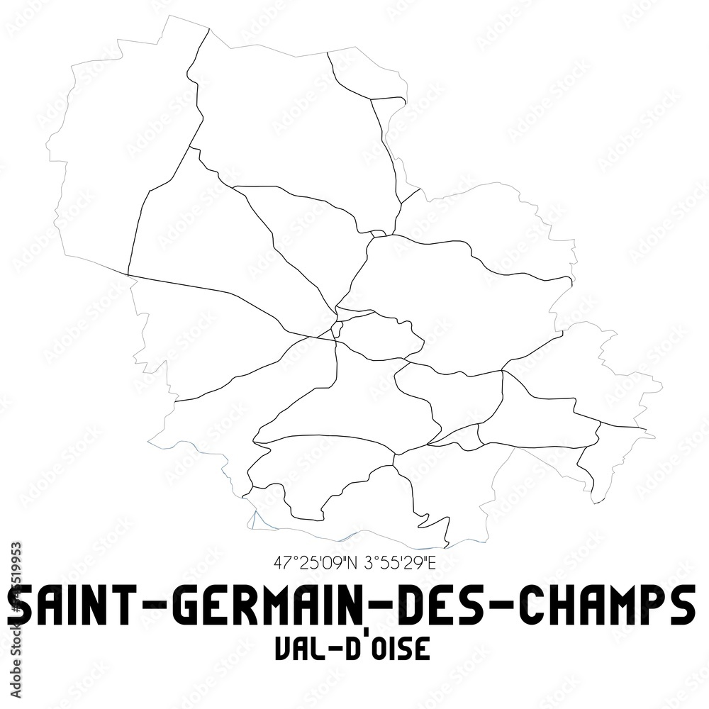 SAINT-GERMAIN-DES-CHAMPS Val-d'Oise. Minimalistic street map with black and white lines.