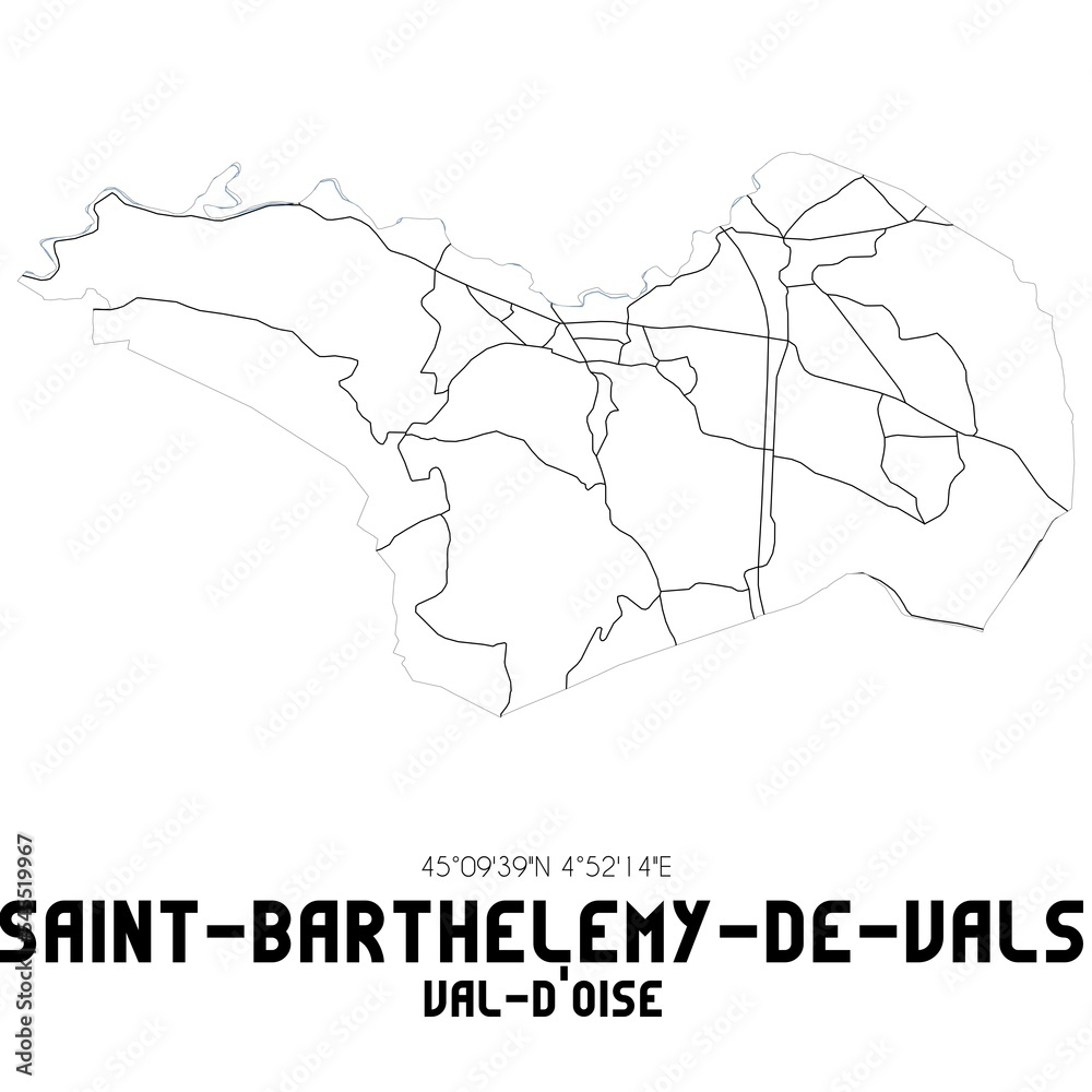 SAINT-BARTHELEMY-DE-VALS Val-d'Oise. Minimalistic street map with black and white lines. SAINT-BARTHELEMY-DE-VALS Val-d'Oise. Minimalistic street map with black and white lines.