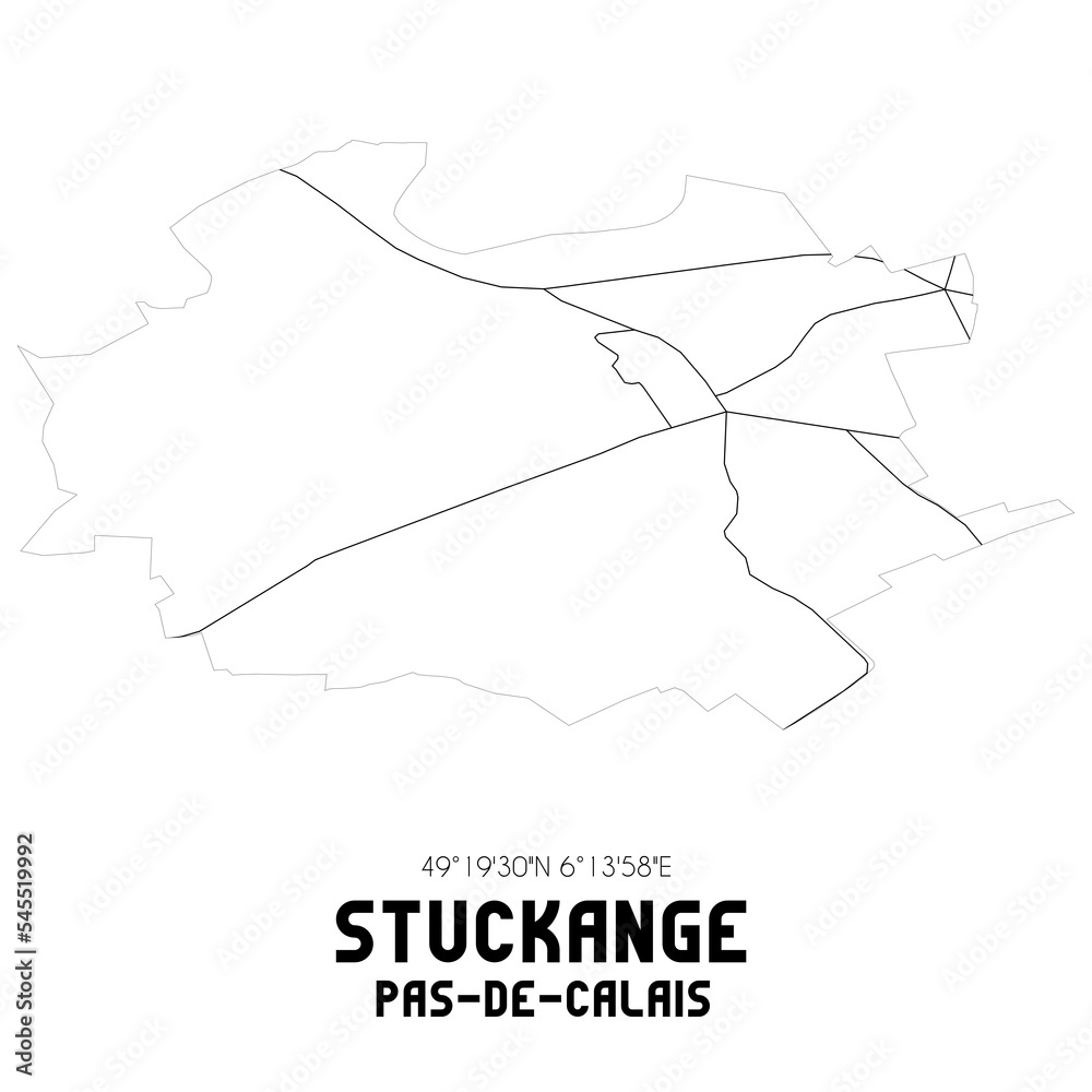 STUCKANGE Pas-de-Calais. Minimalistic street map with black and white lines.