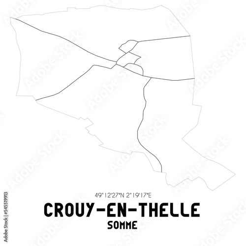 CROUY-EN-THELLE Somme. Minimalistic street map with black and white lines.