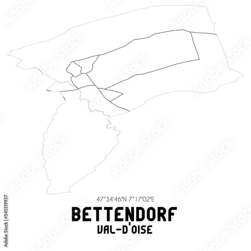 BETTENDORF Val-d'Oise. Minimalistic street map with black and white lines. photo