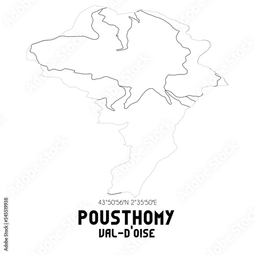 POUSTHOMY Val-d Oise. Minimalistic street map with black and white lines.