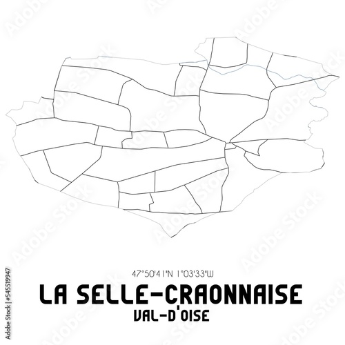 LA SELLE-CRAONNAISE Val-d'Oise. Minimalistic street map with black and white lines.