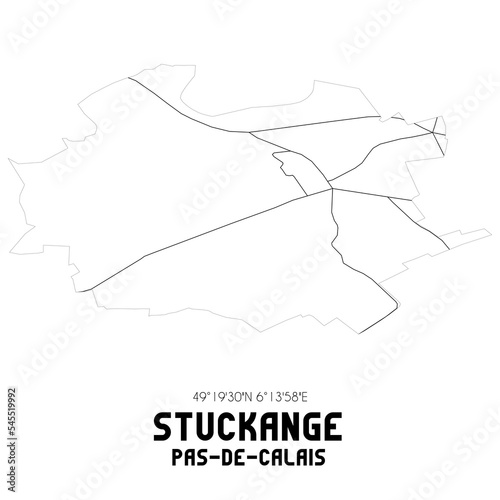 STUCKANGE Pas-de-Calais. Minimalistic street map with black and white lines.