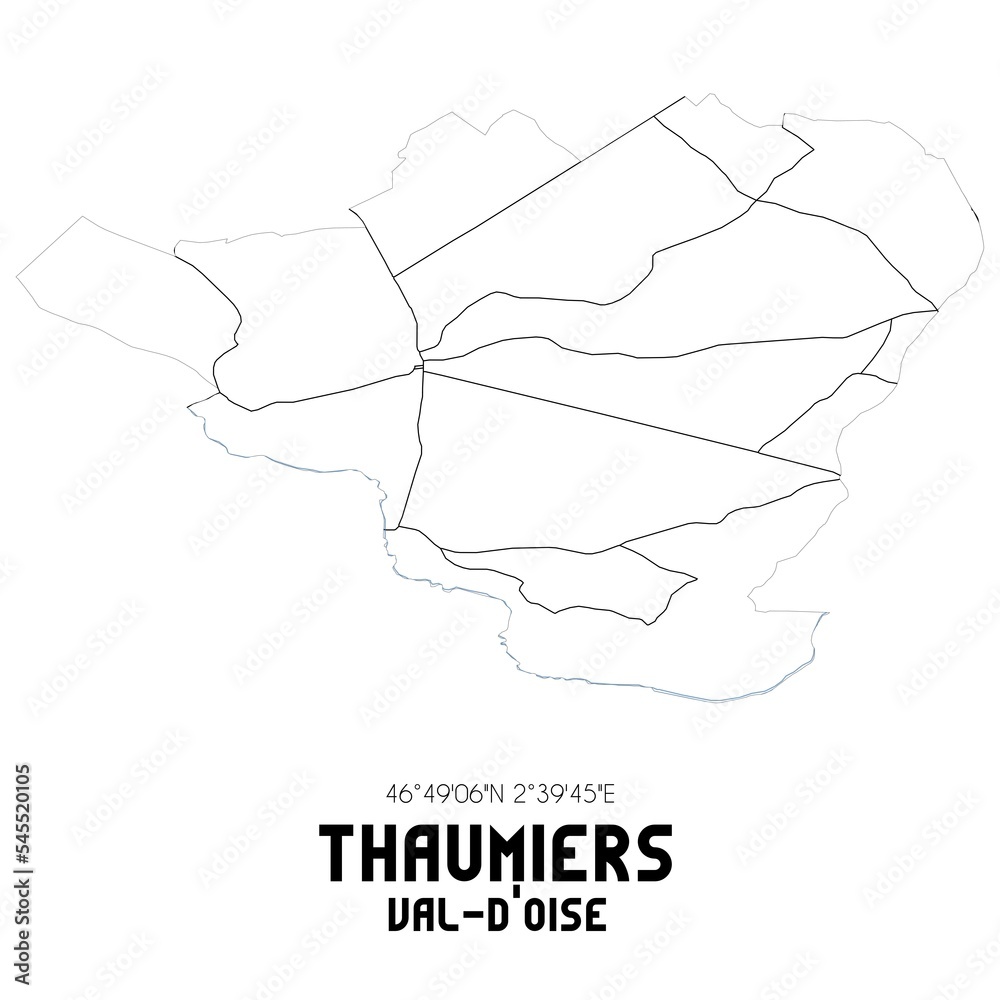 THAUMIERS Val-d'Oise. Minimalistic street map with black and white lines. THAUMIERS Val-d'Oise. Minimalistic street map with black and white lines.