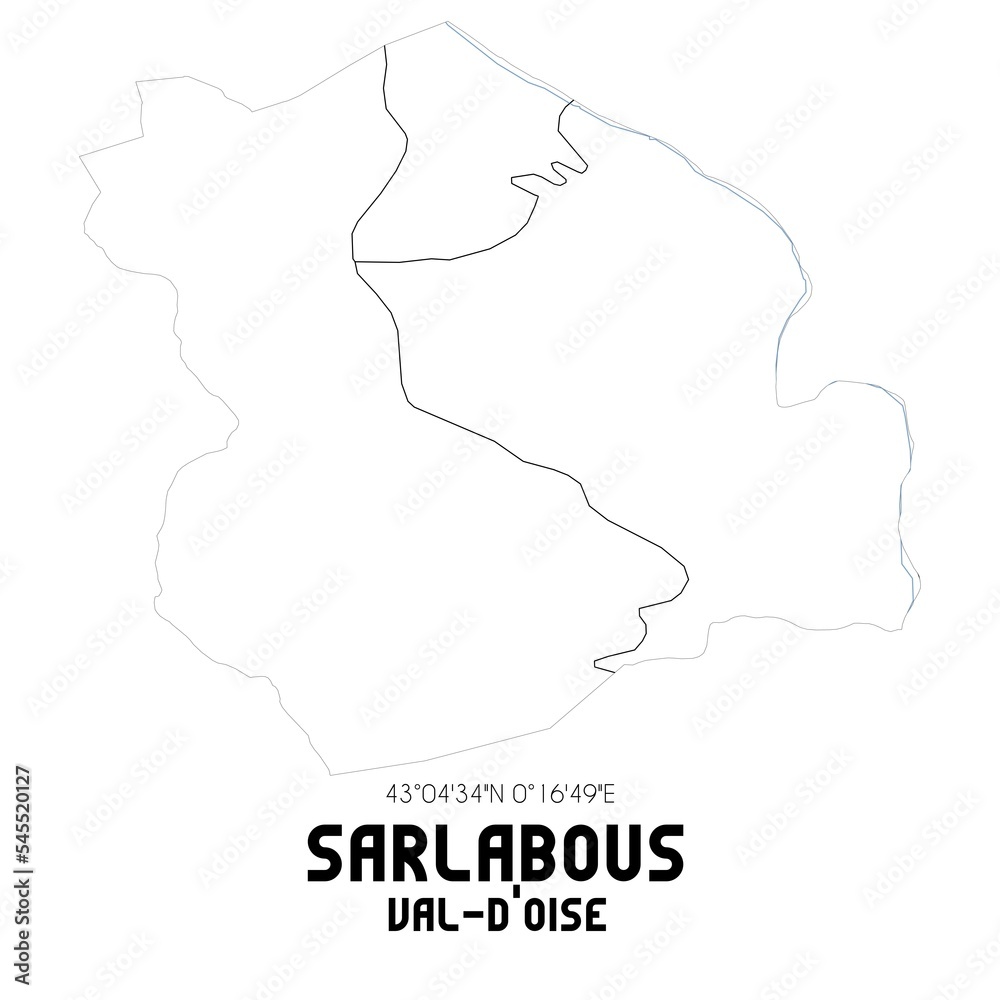 SARLABOUS Val-d'Oise. Minimalistic street map with black and white lines.