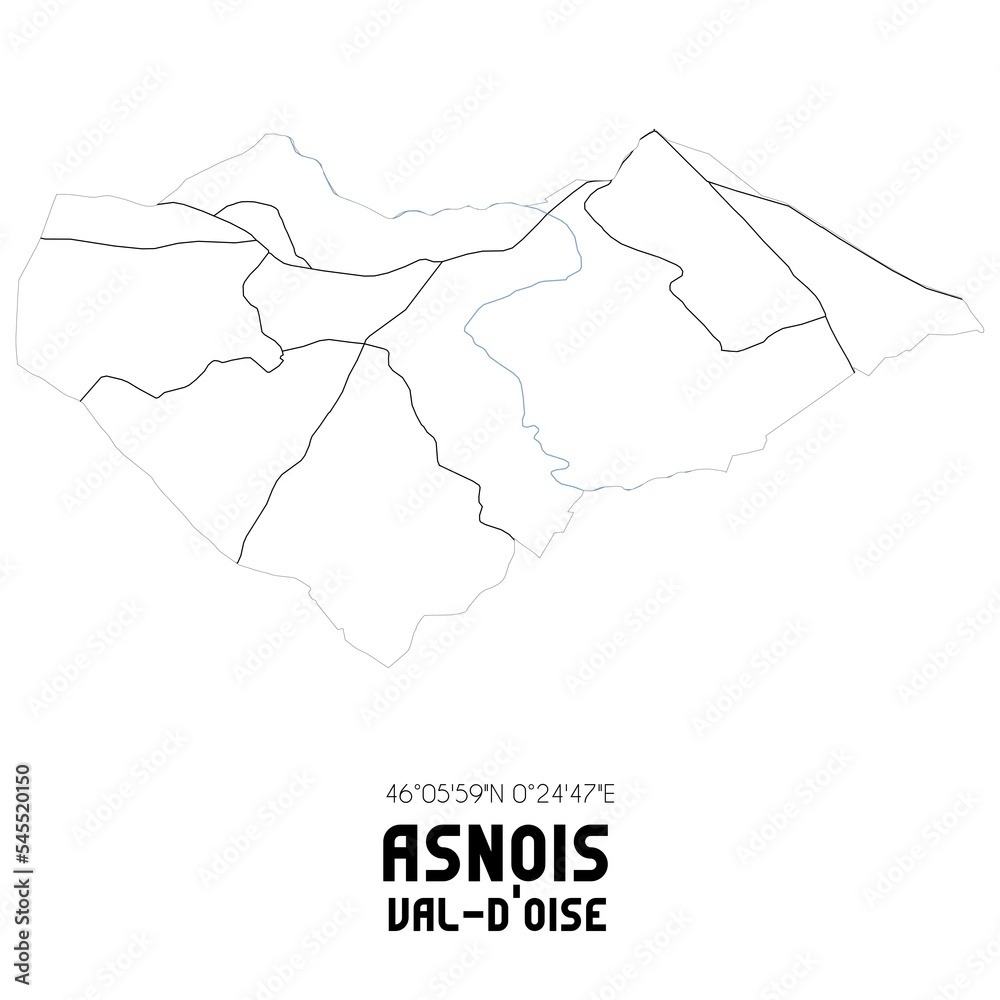 ASNOIS Val-d'Oise. Minimalistic street map with black and white lines. ASNOIS Val-d'Oise. Minimalistic street map with black and white lines.