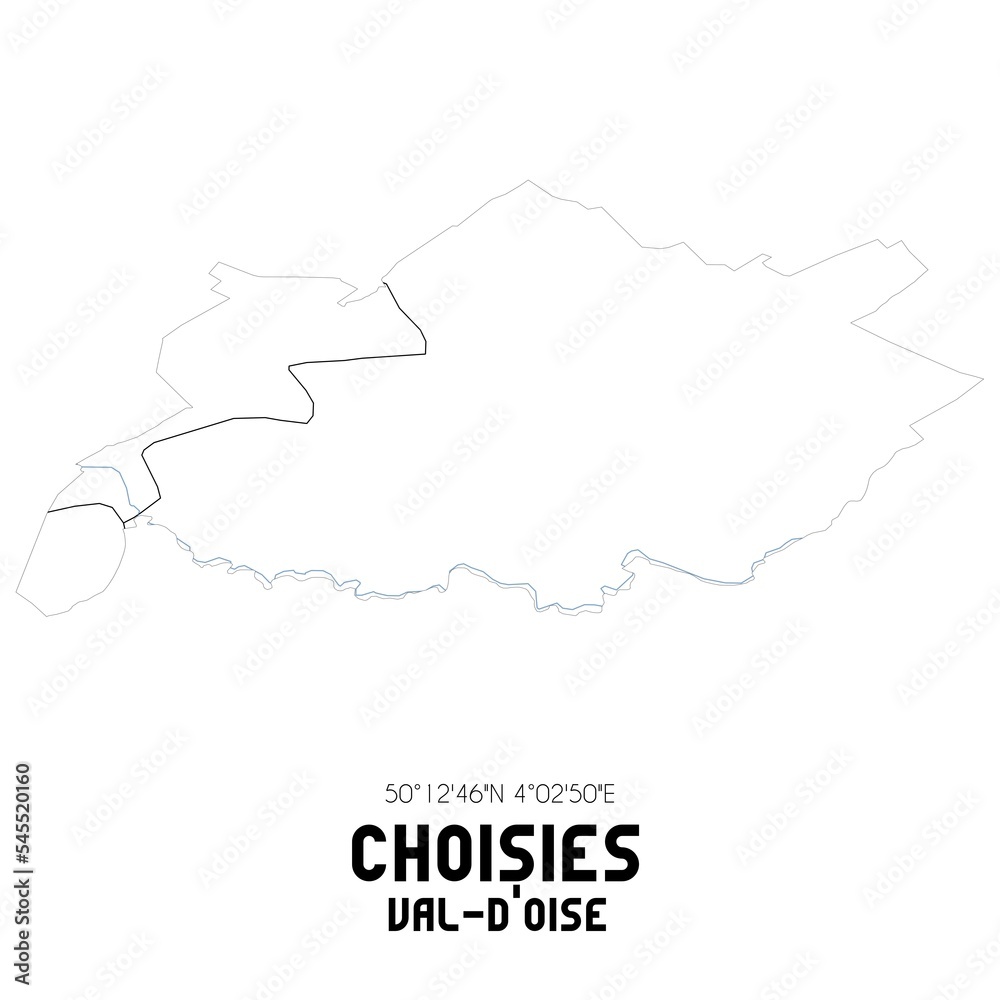 CHOISIES Val-d'Oise. Minimalistic street map with black and white lines. CHOISIES Val-d'Oise. Minimalistic street map with black and white lines.
