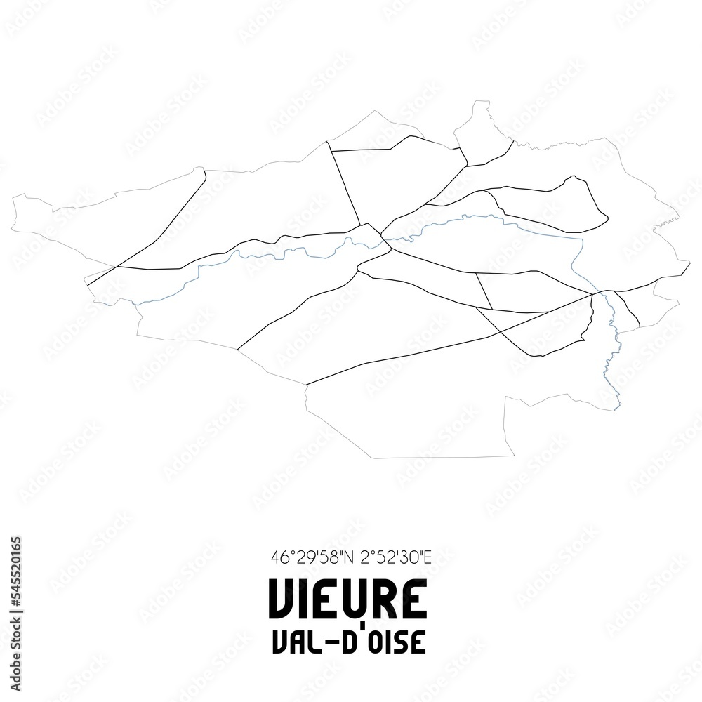 VIEURE Val-d'Oise. Minimalistic street map with black and white lines.