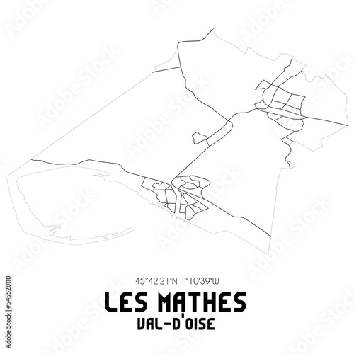 LES MATHES Val-d'Oise. Minimalistic street map with black and white lines. photo