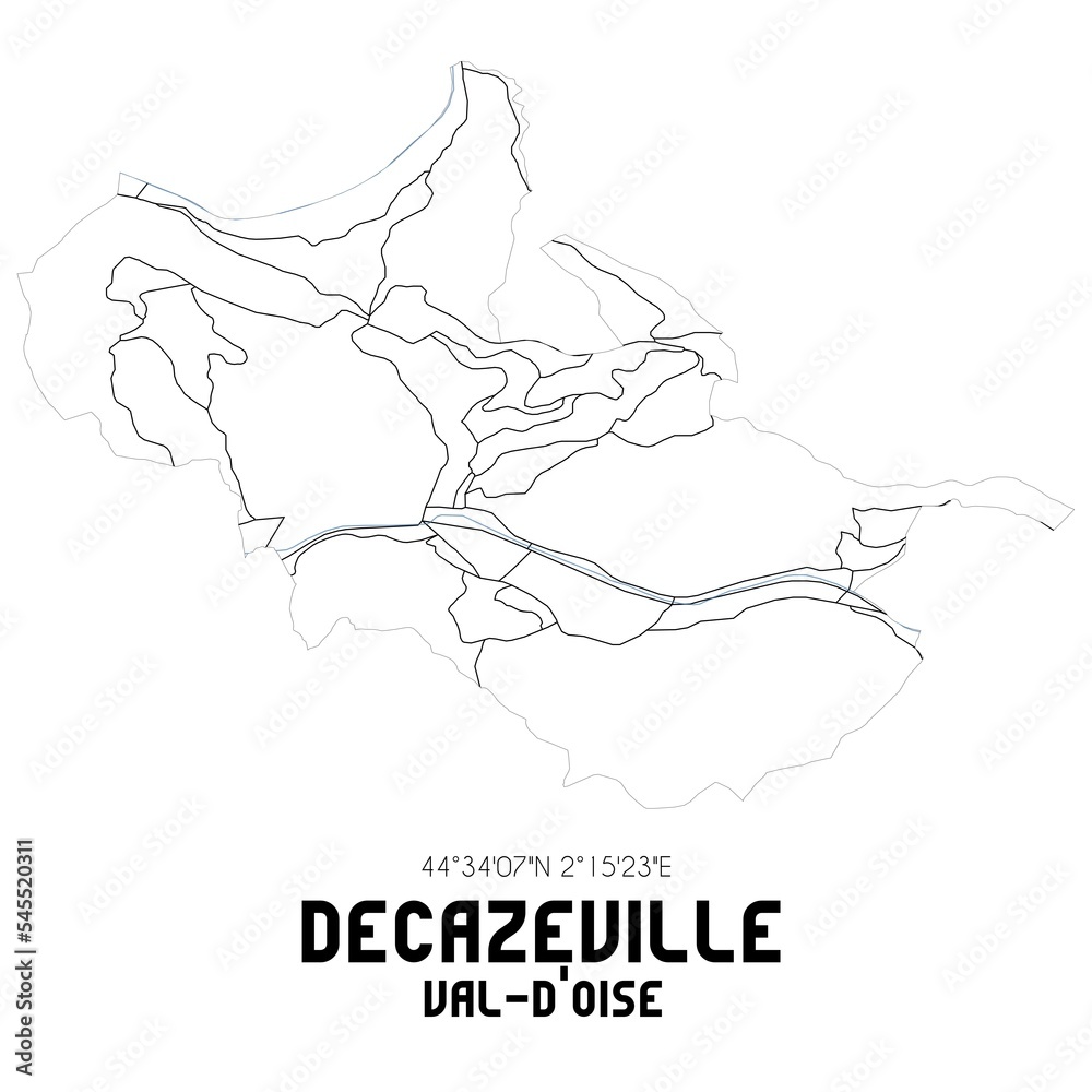 DECAZEVILLE Val-d'Oise. Minimalistic street map with black and white lines. DECAZEVILLE Val-d'Oise. Minimalistic street map with black and white lines.