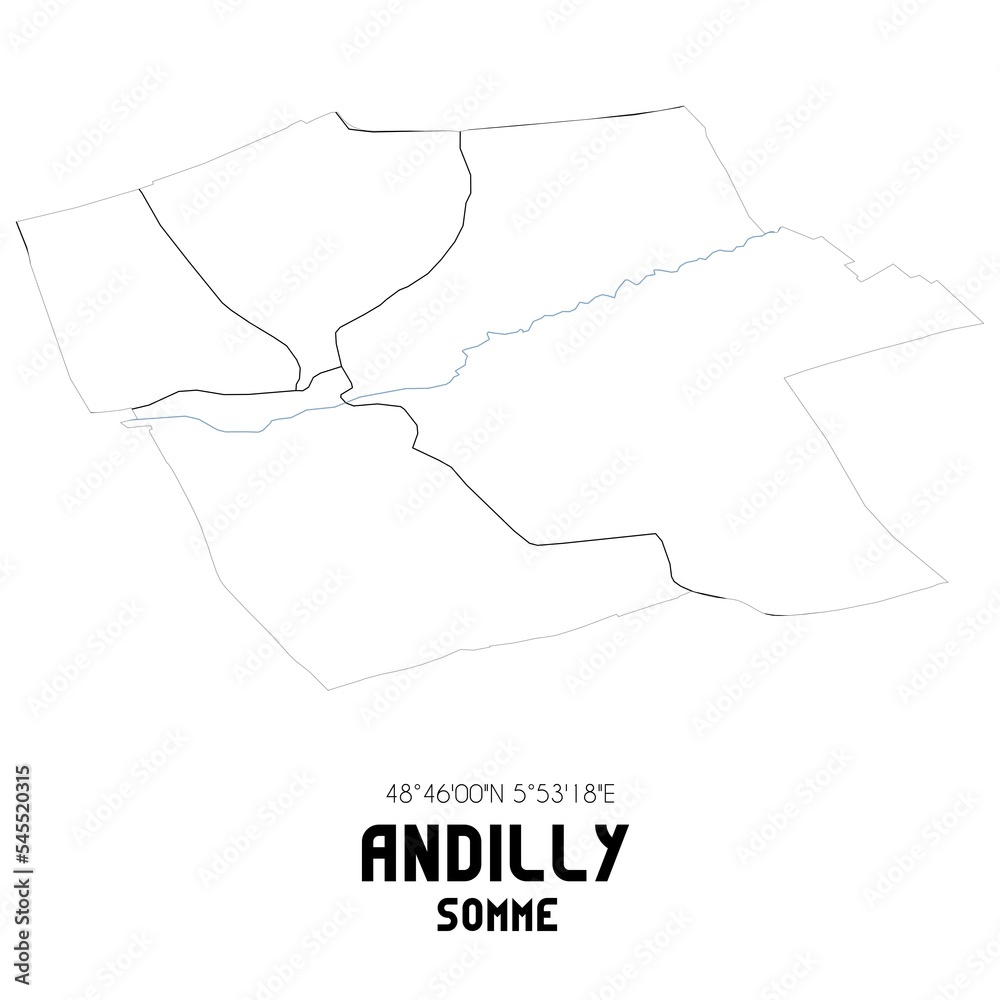 ANDILLY Somme. Minimalistic street map with black and white lines. ANDILLY Somme. Minimalistic street map with black and white lines.