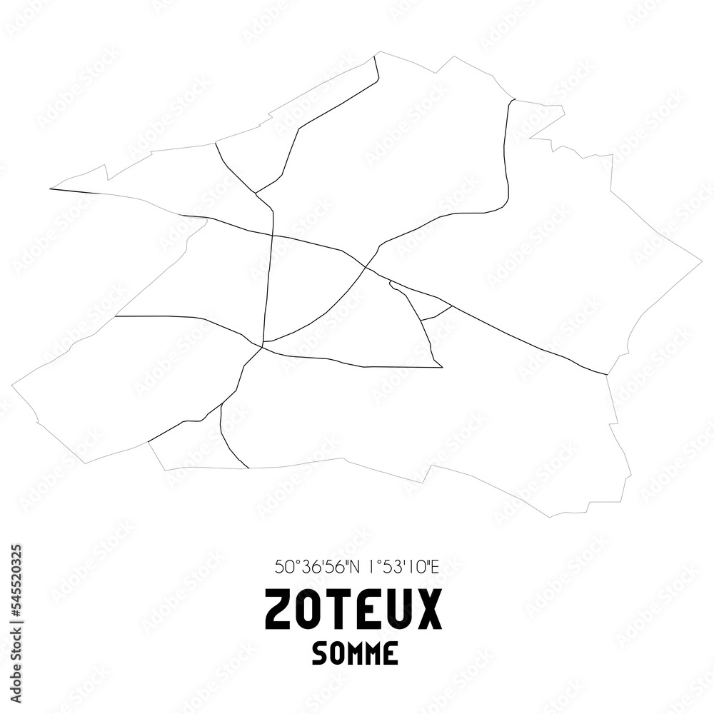 ZOTEUX Somme. Minimalistic street map with black and white lines. ZOTEUX Somme. Minimalistic street map with black and white lines.