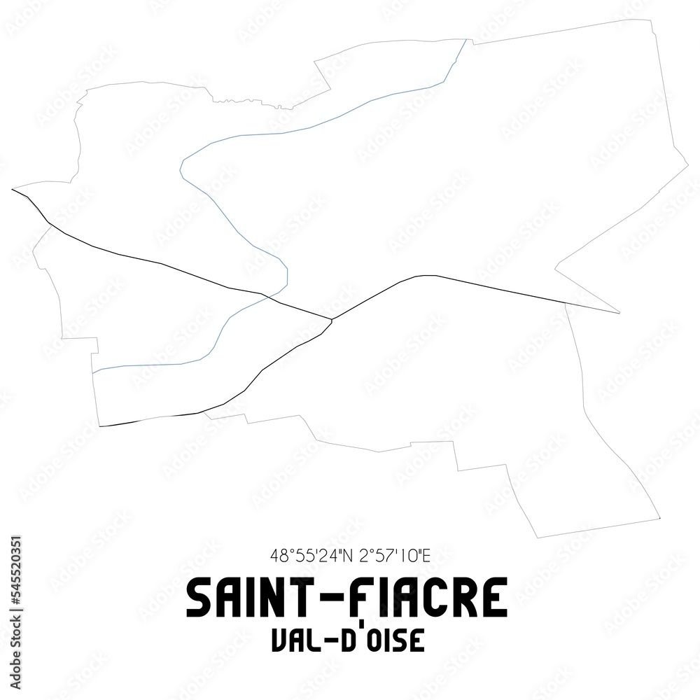 SAINT-FIACRE Val-d'Oise. Minimalistic street map with black and white lines. SAINT-FIACRE Val-d'Oise. Minimalistic street map with black and white lines.