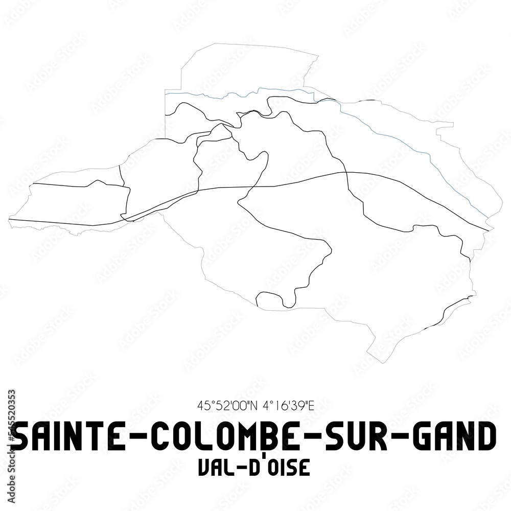 SAINTE-COLOMBE-SUR-GAND Val-d'Oise. Minimalistic street map with black and white lines.