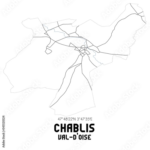 CHABLIS Val-d Oise. Minimalistic street map with black and white lines.
