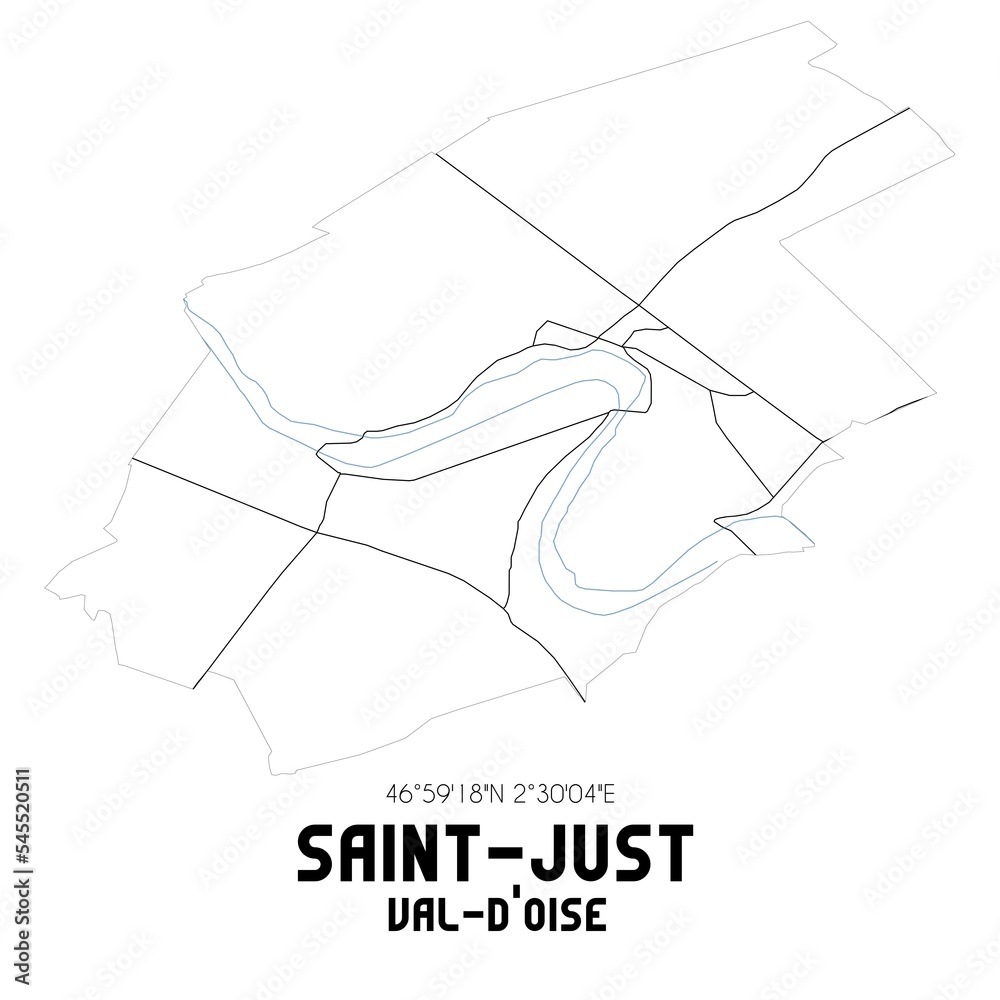 SAINT-JUST Val-d'Oise. Minimalistic street map with black and white lines.