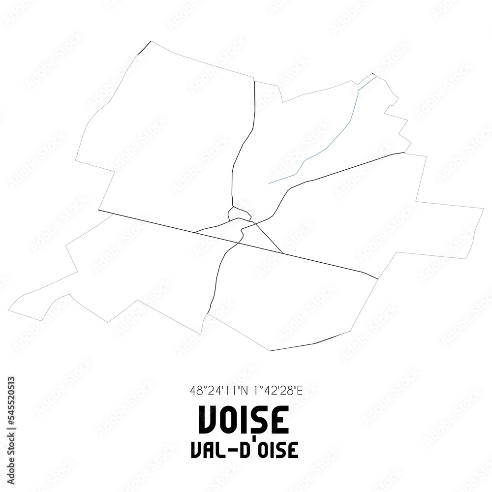VOISE Val-d'Oise. Minimalistic street map with black and white lines. VOISE Val-d'Oise. Minimalistic street map with black and white lines.