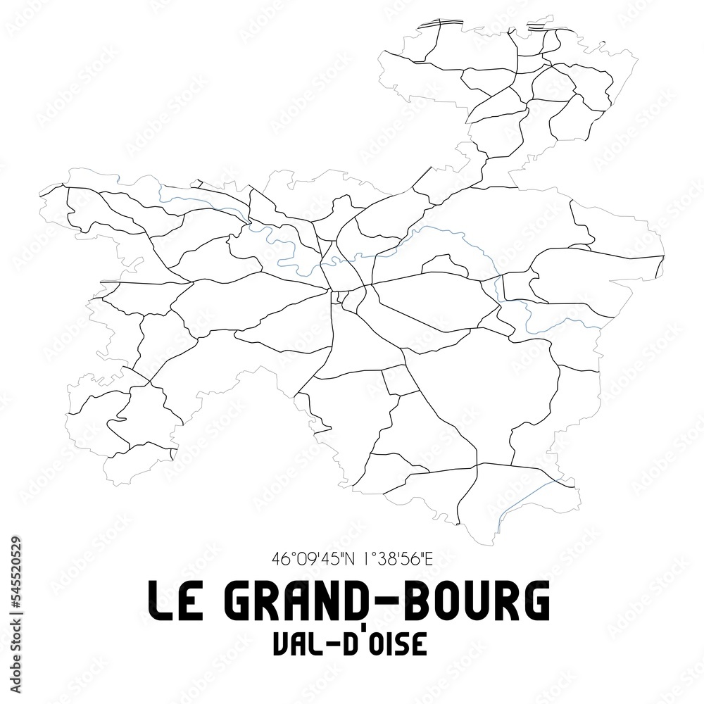 LE GRAND-BOURG Val-d'Oise. Minimalistic street map with black and white lines.