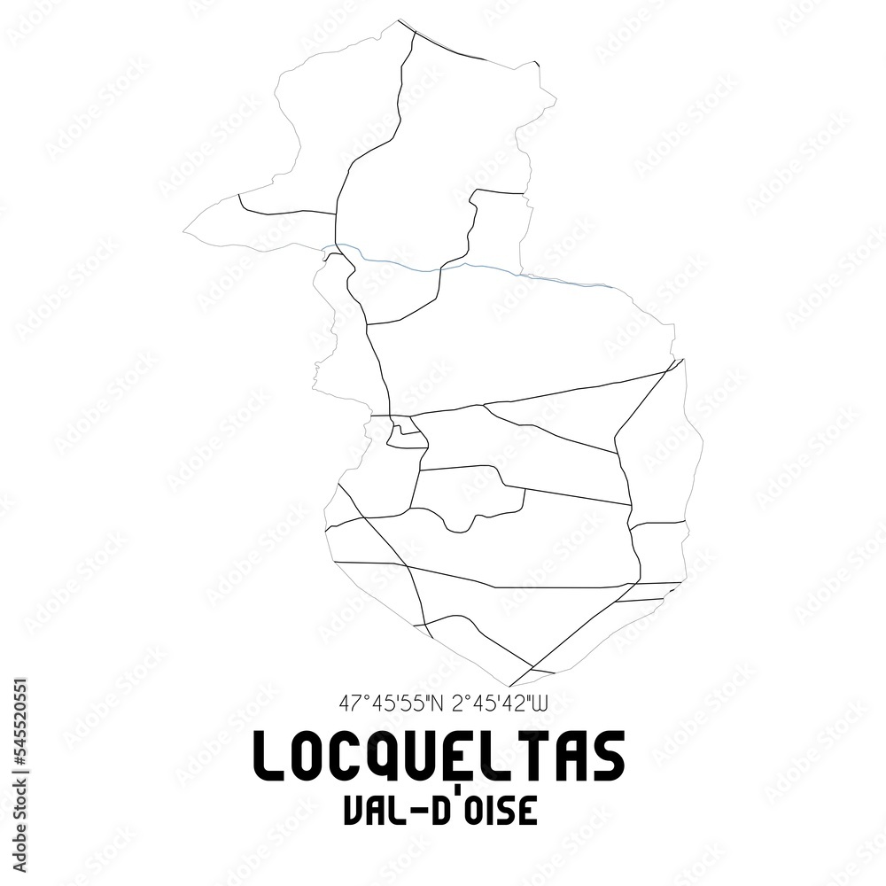 LOCQUELTAS Val-d'Oise. Minimalistic street map with black and white lines.