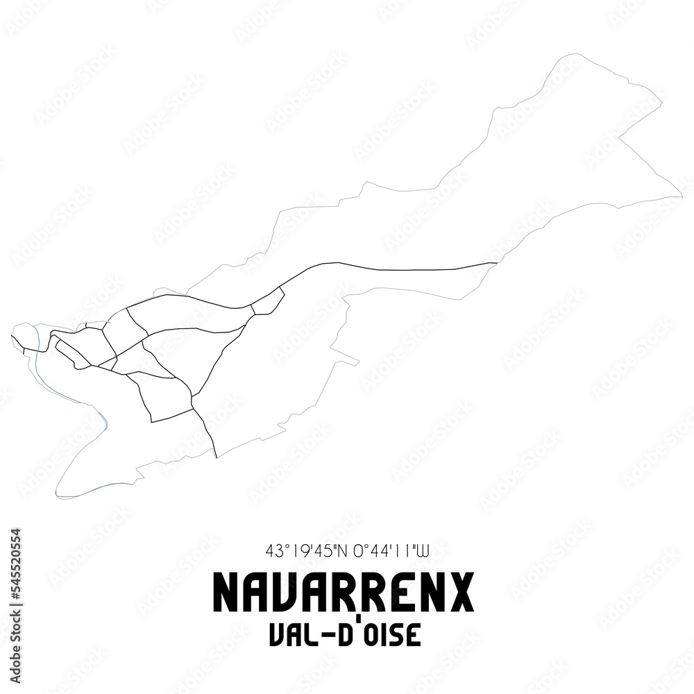 NAVARRENX Val-d'Oise. Minimalistic street map with black and white lines. NAVARRENX Val-d'Oise. Minimalistic street map with black and white lines.