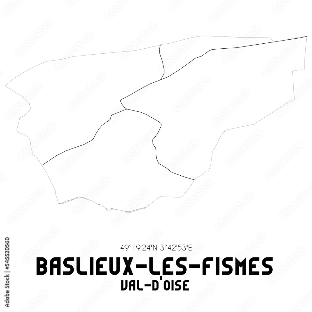 BASLIEUX-LES-FISMES Val-d'Oise. Minimalistic street map with black and white lines.