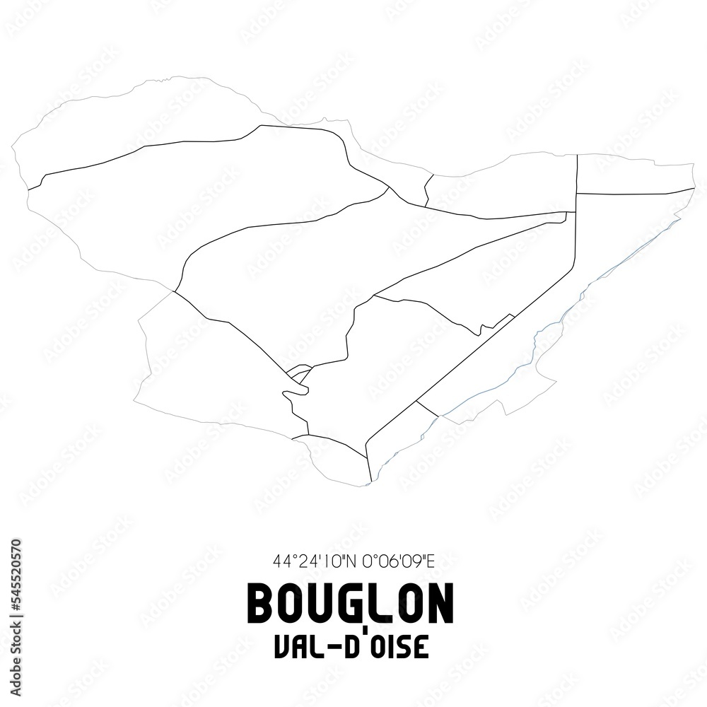 BOUGLON Val-d'Oise. Minimalistic street map with black and white lines. BOUGLON Val-d'Oise. Minimalistic street map with black and white lines.