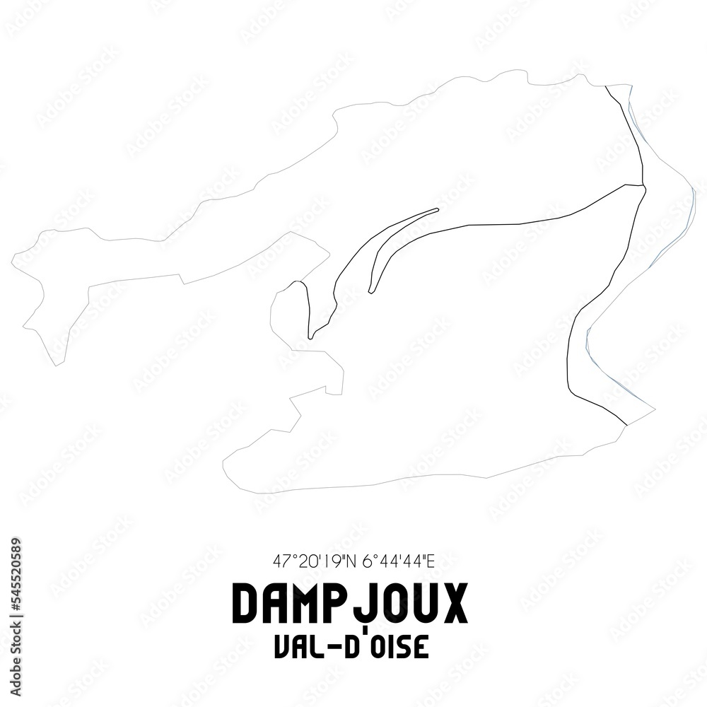 DAMPJOUX Val-d'Oise. Minimalistic street map with black and white lines. DAMPJOUX Val-d'Oise. Minimalistic street map with black and white lines.