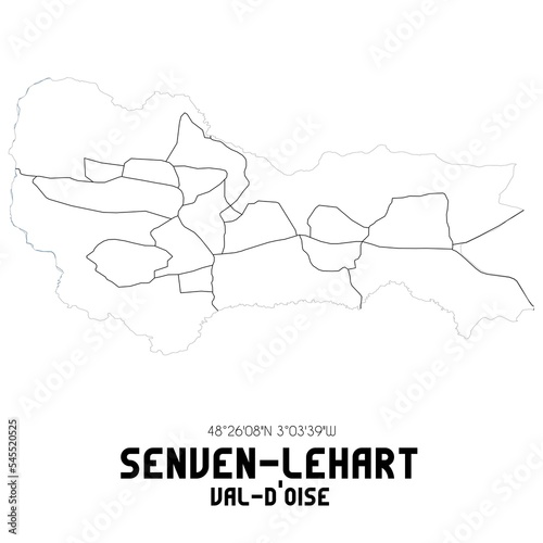 SENVEN-LEHART Val-d Oise. Minimalistic street map with black and white lines.