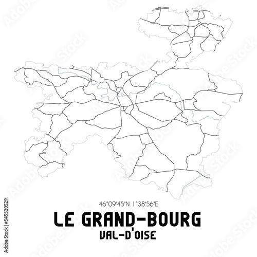 LE GRAND-BOURG Val-d Oise. Minimalistic street map with black and white lines.