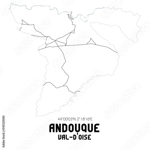 ANDOUQUE Val-d'Oise. Minimalistic street map with black and white lines.