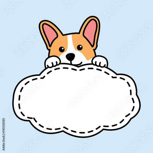 Cute pembroke welsh corgi dog with frame border template cartoon, vector illustration