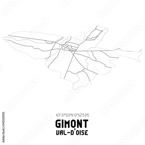GIMONT Val-d'Oise. Minimalistic street map with black and white lines.