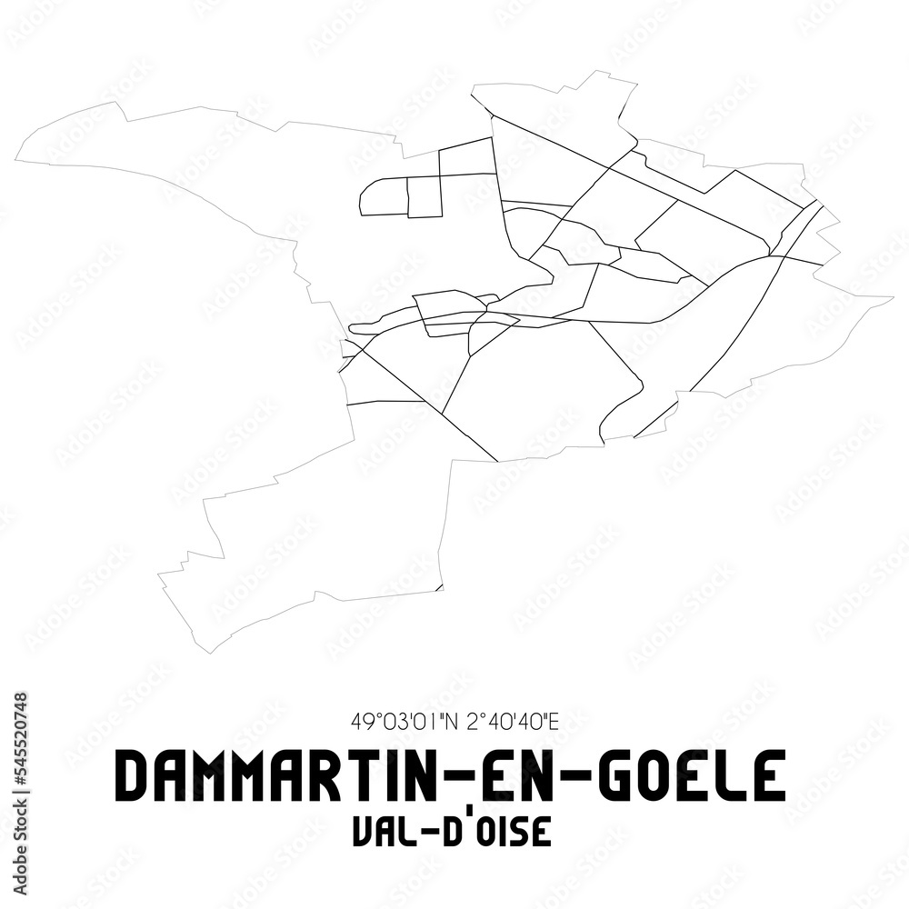 DAMMARTIN-EN-GOELE Val-d'Oise. Minimalistic street map with black and white lines. DAMMARTIN-EN-GOELE Val-d'Oise. Minimalistic street map with black and white lines.