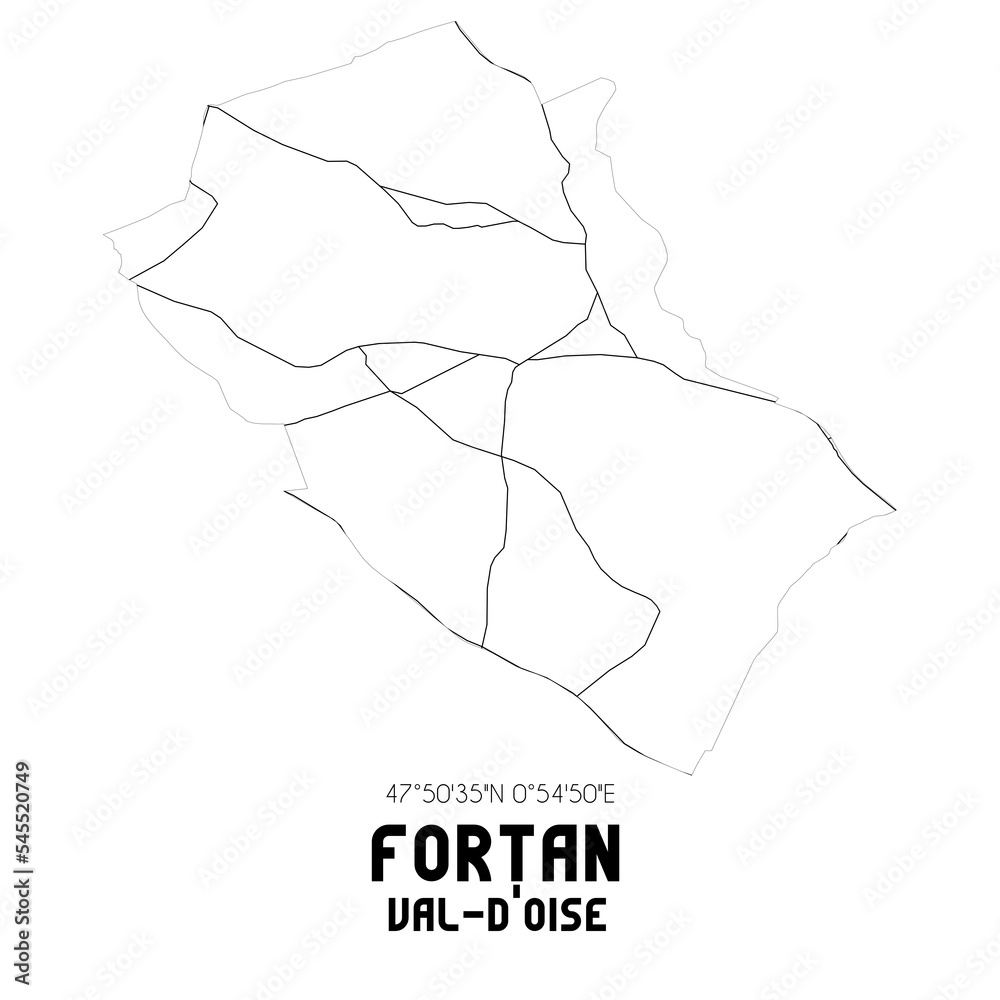 FORTAN Val-d'Oise. Minimalistic street map with black and white lines. FORTAN Val-d'Oise. Minimalistic street map with black and white lines.