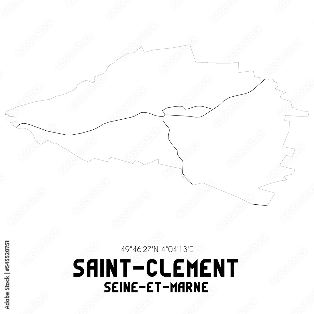 SAINT-CLEMENT Seine-et-Marne. Minimalistic street map with black and white lines. SAINT-CLEMENT Seine-et-Marne. Minimalistic street map with black and white lines.