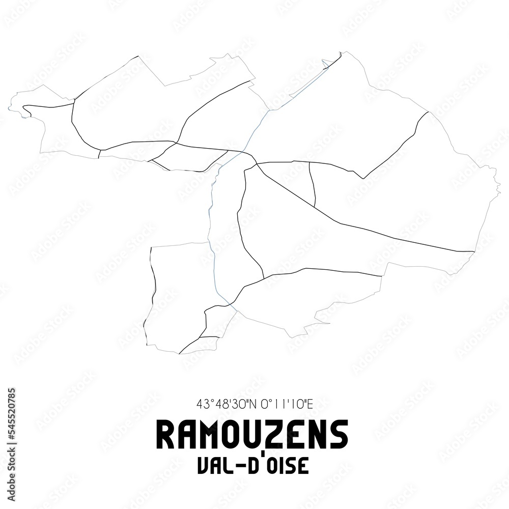 RAMOUZENS Val-d'Oise. Minimalistic street map with black and white lines. RAMOUZENS Val-d'Oise. Minimalistic street map with black and white lines.
