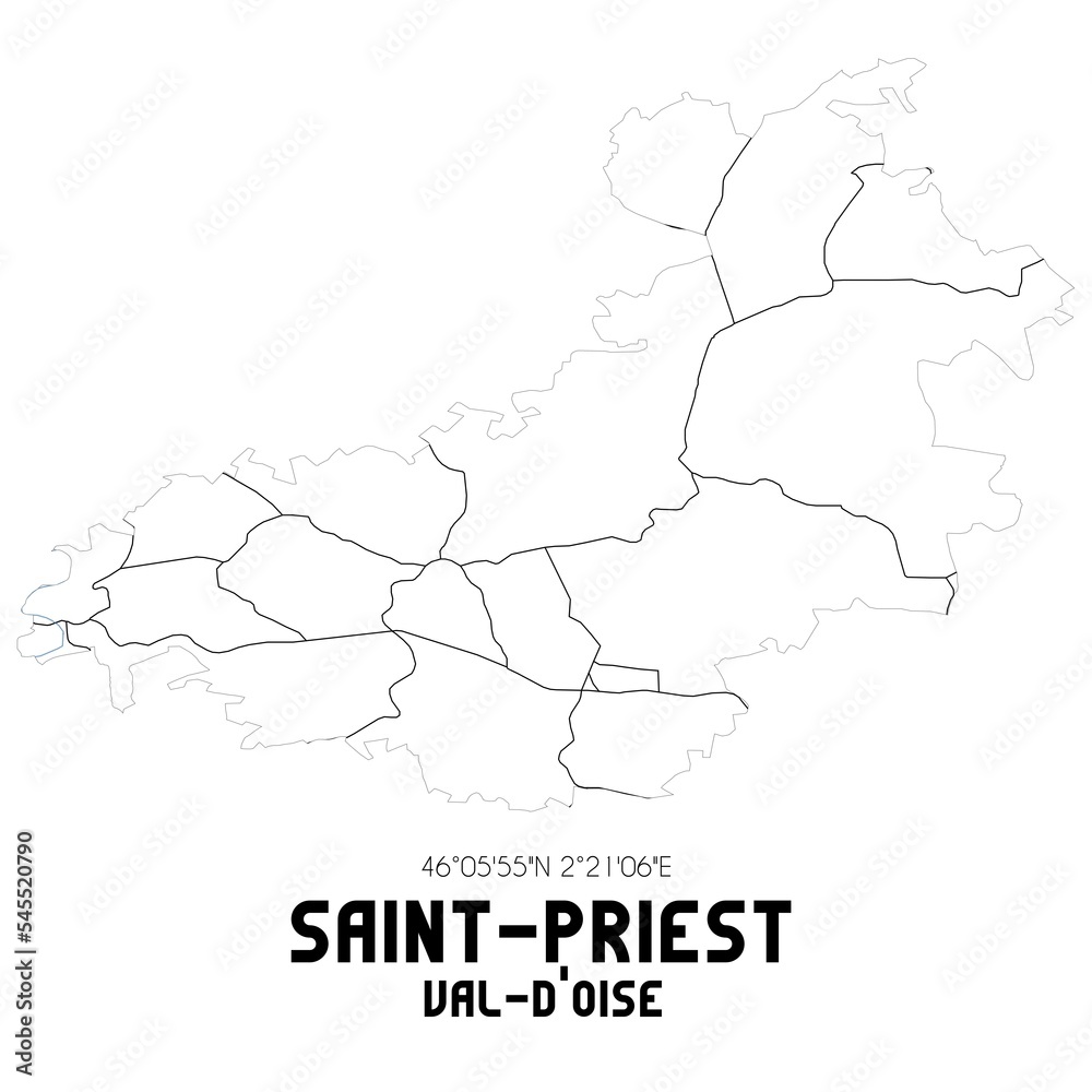 SAINT-PRIEST Val-d'Oise. Minimalistic street map with black and white lines.