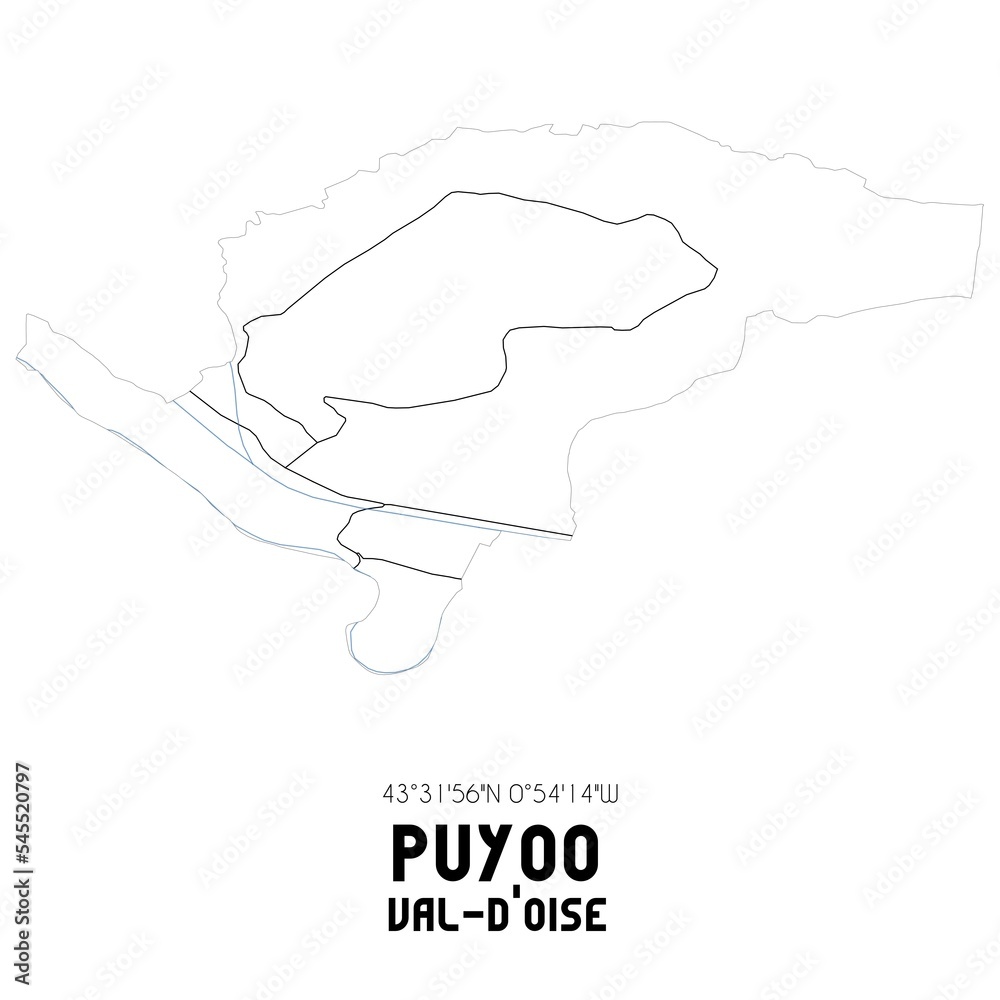 PUYOO Val-d'Oise. Minimalistic street map with black and white lines.