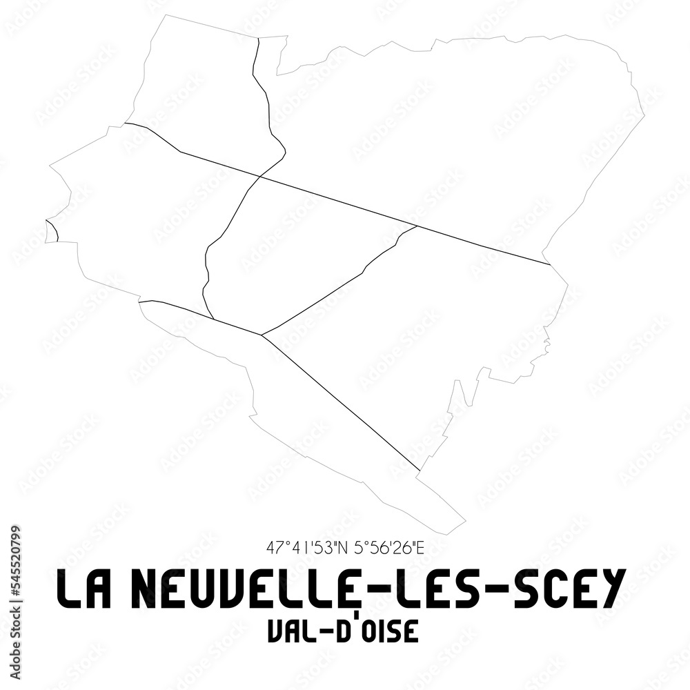 LA NEUVELLE-LES-SCEY Val-d'Oise. Minimalistic street map with black and white lines.