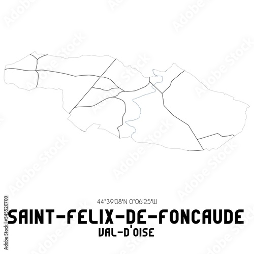 SAINT-FELIX-DE-FONCAUDE Val-d'Oise. Minimalistic street map with black and white lines.