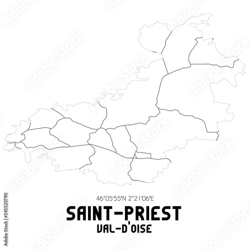 SAINT-PRIEST Val-d'Oise. Minimalistic street map with black and white lines.