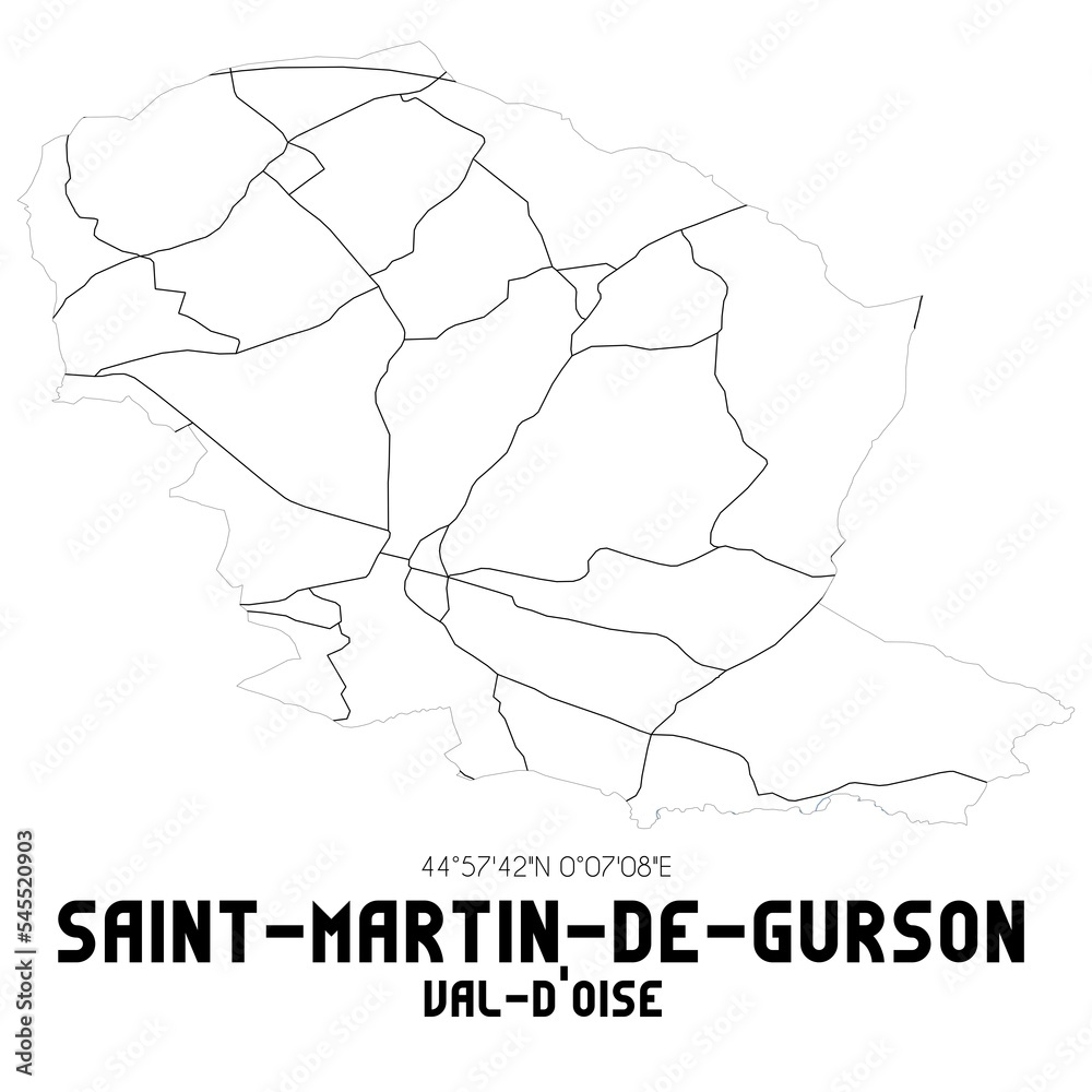 SAINT-MARTIN-DE-GURSON Val-d'Oise. Minimalistic street map with black and white lines.