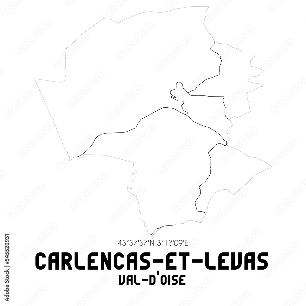 CARLENCAS-ET-LEVAS Val-d'Oise. Minimalistic street map with black and white lines.