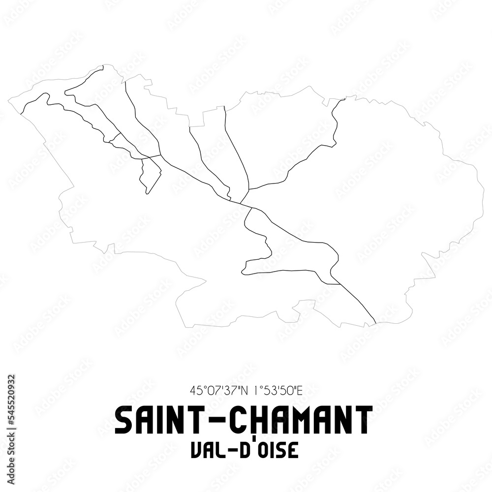 SAINT-CHAMANT Val-d'Oise. Minimalistic street map with black and white lines.