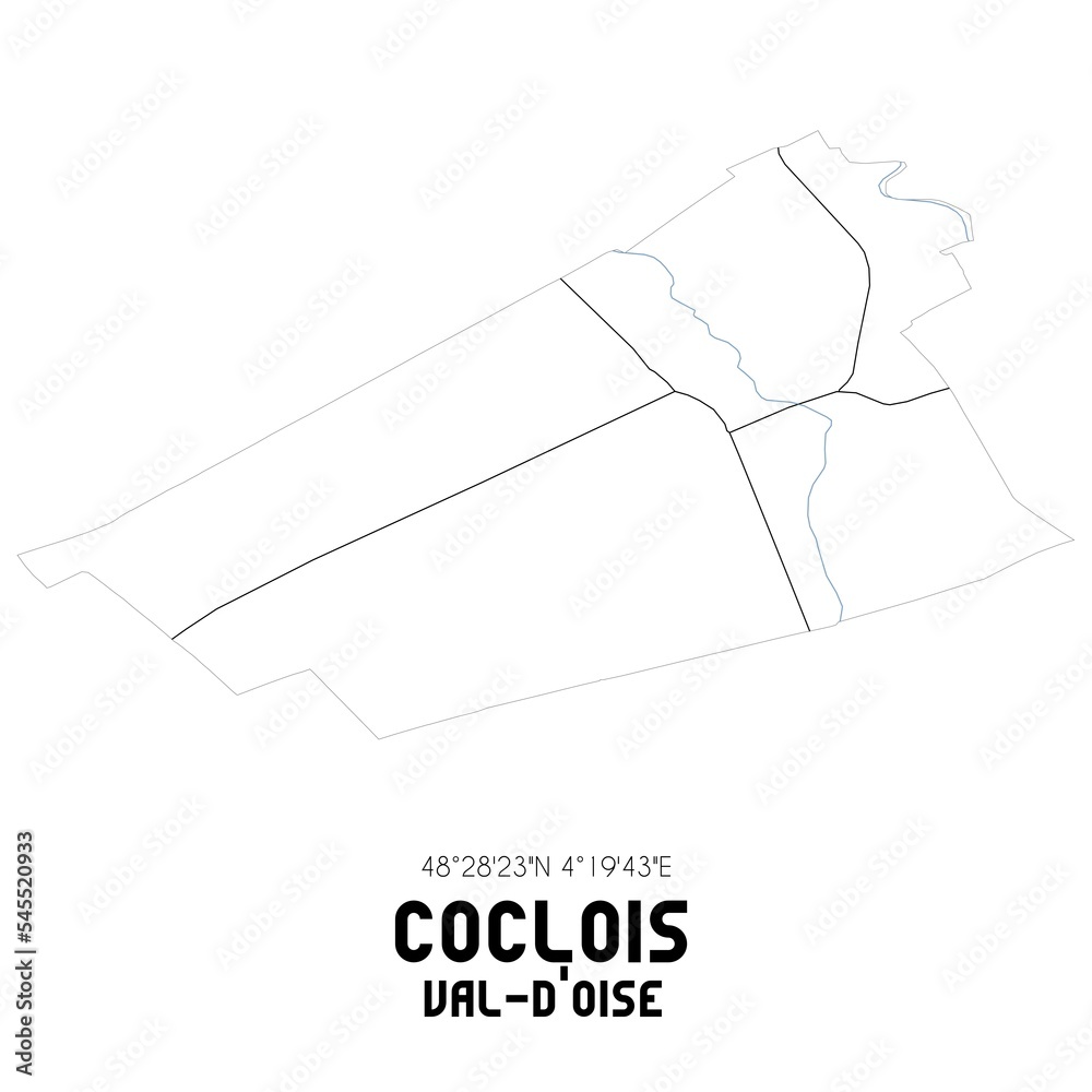 COCLOIS Val-d'Oise. Minimalistic street map with black and white lines. COCLOIS Val-d'Oise. Minimalistic street map with black and white lines.